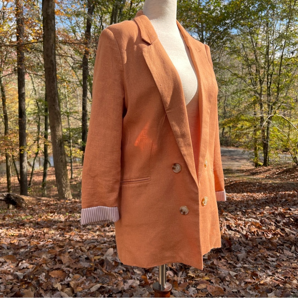 Jules & Leopold Linen Open Front Longline Blush Pink Blazer Small